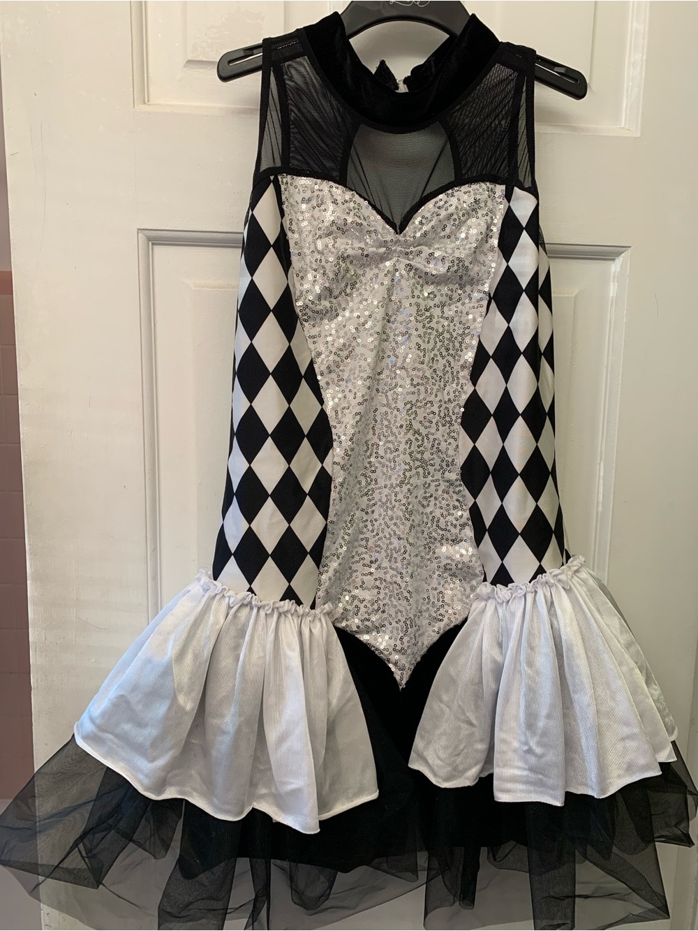 Black & White Harlequin Sequin Adult large Costume Dress
